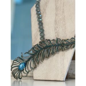 Heidi Daus Peacock Beaded Crystal Feather STUNNING STOP THE SHOW!! Necklace